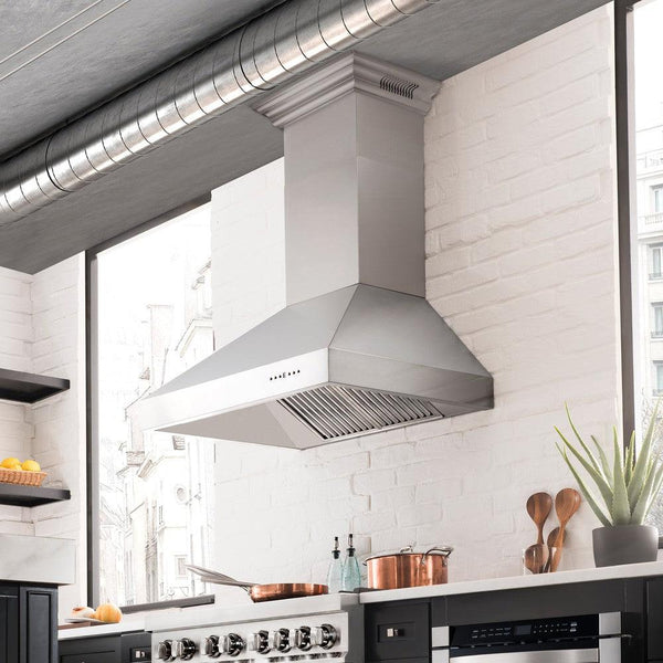 36" ZLINE CrownSound™Ducted Vent Wall Mount Range Hood in Stainless Steel with Built-in Bluetooth Speakers (697CRN-BT-36)