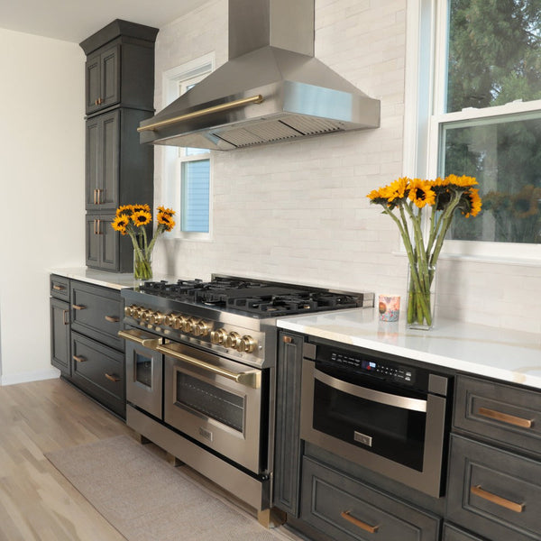 ZLINE 48"  Autograph Edition Stainless Steel Range Hood with Stainless Steel Shell and Champagne Bronze Handle