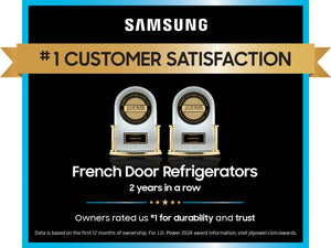 Bespoke 3-Door French Door Refrigerator (24 cu. ft.) – with Top Left and Family Hub™ Panel in White Glass - and Matte Grey Glass Bottom Door Panel