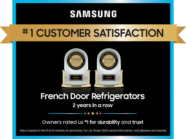 Bespoke 3-Door French Door Refrigerator (24 cu. ft.) – with Top Left and Family Hub™ Panel in White Glass - and Matte Grey Glass Bottom Door Panel