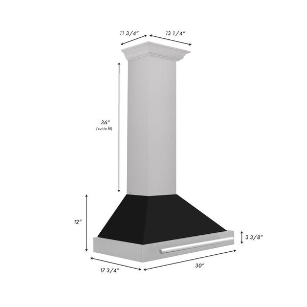 ZLINE 48" Fingerprint Resistant Stainless Steel Range Hood with Black Matte Shell and Stainless Steel Handle
