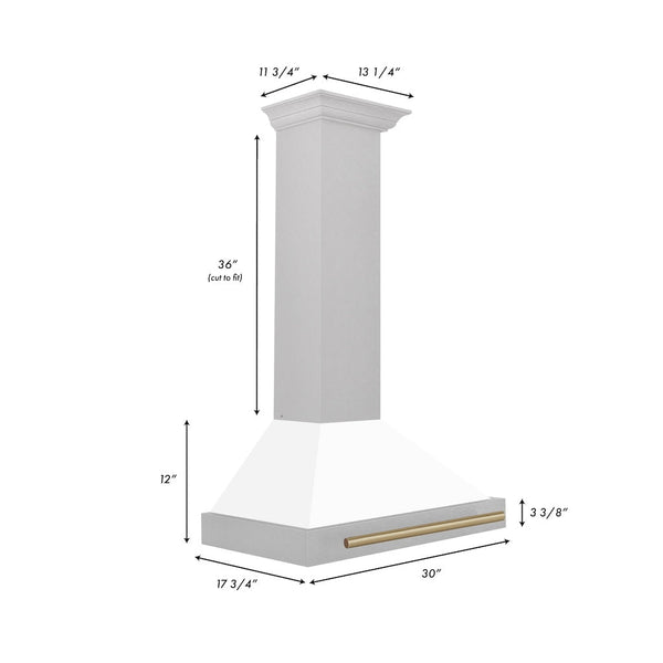 ZLINE 30" Autograph Edition Fingerprint Resistant Stainless Steel Range Hood with White Matte Shell and Champagne Bronze Handle
