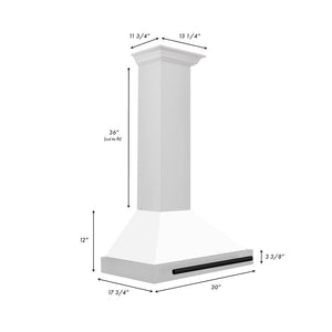 ZLINE 30" Autograph Edition Stainless Steel Range Hood with White Matte Shell and Matte Black Accents