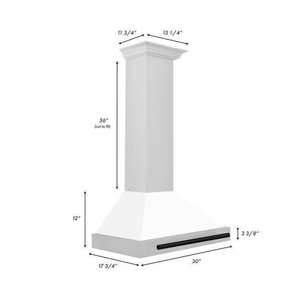 ZLINE 30" Autograph Edition Stainless Steel Range Hood with White Matte Shell and Matte Black Accents