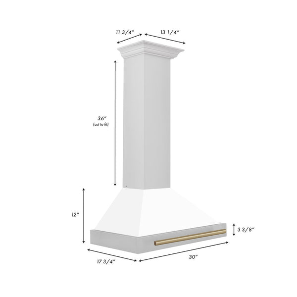 ZLINE 36" Autograph Edition Stainless Steel Range Hood with White Matte Shell and Champagne Bronze Accents