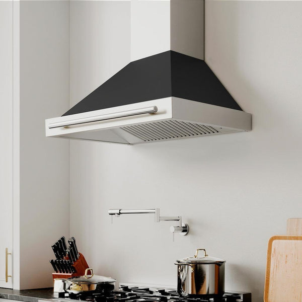 ZLINE 48" Stainless Steel Range Hood with Black Matte Shell and Stainless Steel Handle