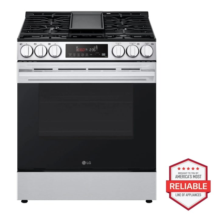 5.8 cu.ft. Smart Gas Single Oven Slide-in Range, Air Fry, Fan Convection, EasyClean, Self Clean, ThinQ, Printproof Stainless Steel - New Handle