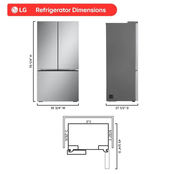25 cu. ft. Counter-Depth MAX with Zero Clearance 3-Door French Door Refrigerator with Thin Door Design