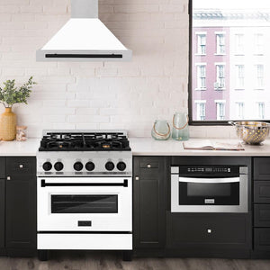 ZLINE 48" Autograph Edition Fingerprint Resistant Stainless Steel Range Hood with White Matte Shell and Matte Black Handle