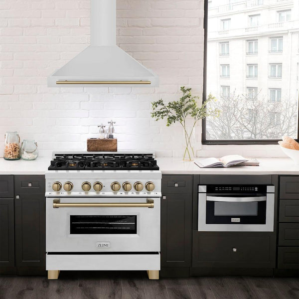 ZLINE 36" Autograph Edition Stainless Steel Range Hood with Stainless Steel Shell and Champagne Bronze Accents