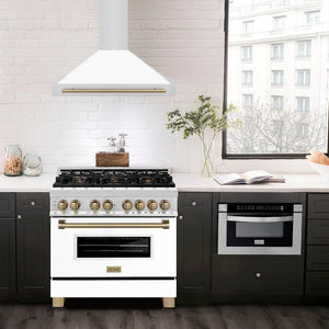 ZLINE 30" Autograph Edition Stainless Steel Range Hood with White Matte Shell and Champagne Bronze Accents
