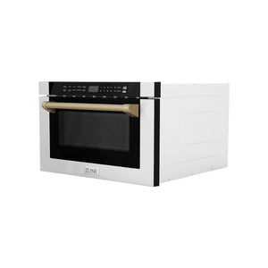 ZLINE Autograph Edition 24" 1.2 cu. ft. Built-in Microwave Drawer with a Traditional Handle in Stainless Steel and Champagne Bronze Accents