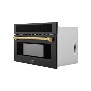 ZLINE Autograph Edition 30” 1.6 cu ft. Built-in Convection Microwave Oven in Black Stainless Steel and Gold Accents