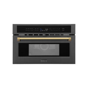 ZLINE Autograph Edition 30” 1.6 cu ft. Built-in Convection Microwave Oven in Black Stainless Steel and Gold Accents