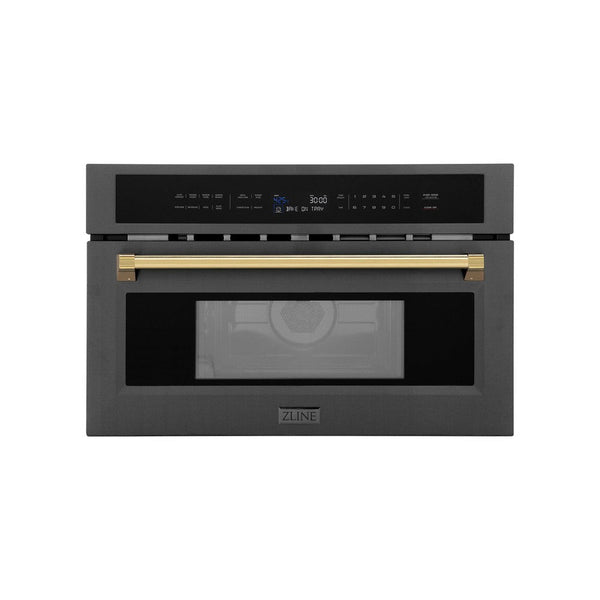 ZLINE Autograph Edition 30” 1.6 cu ft. Built-in Convection Microwave Oven in Black Stainless Steel and Gold Accents