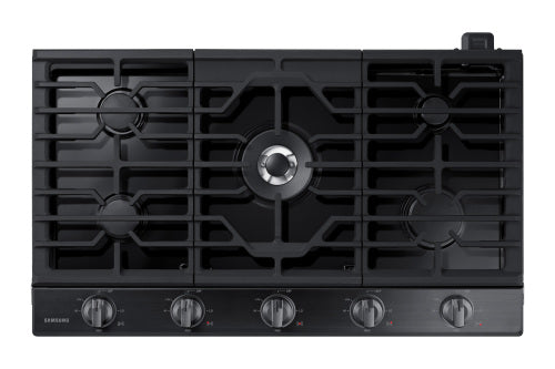 36" Smart Gas Cooktop with Illuminated Knobs in Black Stainless Steel