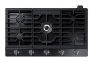 36" Smart Gas Cooktop with Illuminated Knobs in Black Stainless Steel