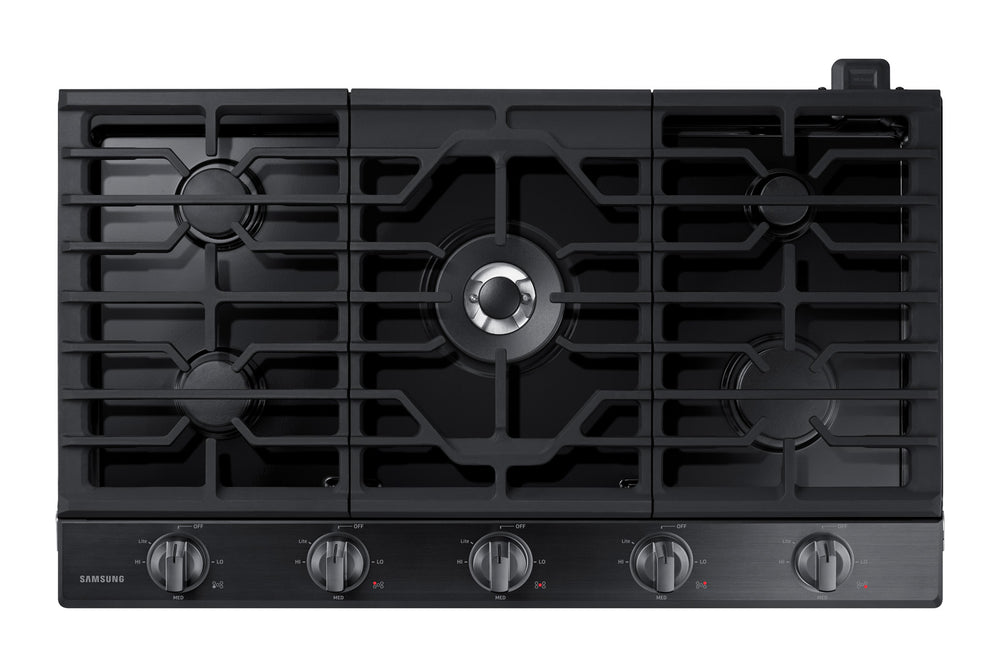 36" Smart Gas Cooktop with Illuminated Knobs in Black Stainless Steel
