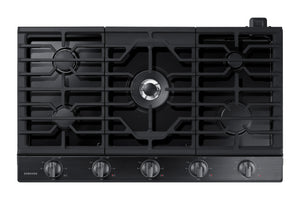 36" Smart Gas Cooktop with Illuminated Knobs in Black Stainless Steel