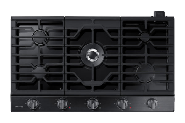 36" Smart Gas Cooktop with Illuminated Knobs in Black Stainless Steel