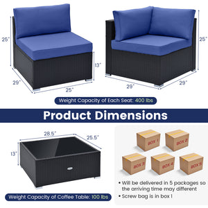 Spacious sitting area accommodates lots of people<br>Soft and elastic seat and back cushions for more comfort<br>Smooth zippers make cushion covers easy to remove and clean<br>4 suction cups fix the tempered glass tabletop in place<br>Heavy-duty metal fra
