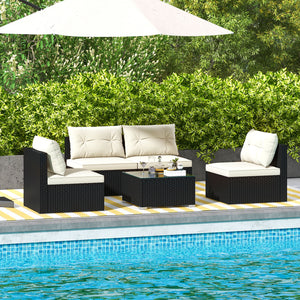 Juego de 5 muebles de patio exterior con cojines y mesa de centro