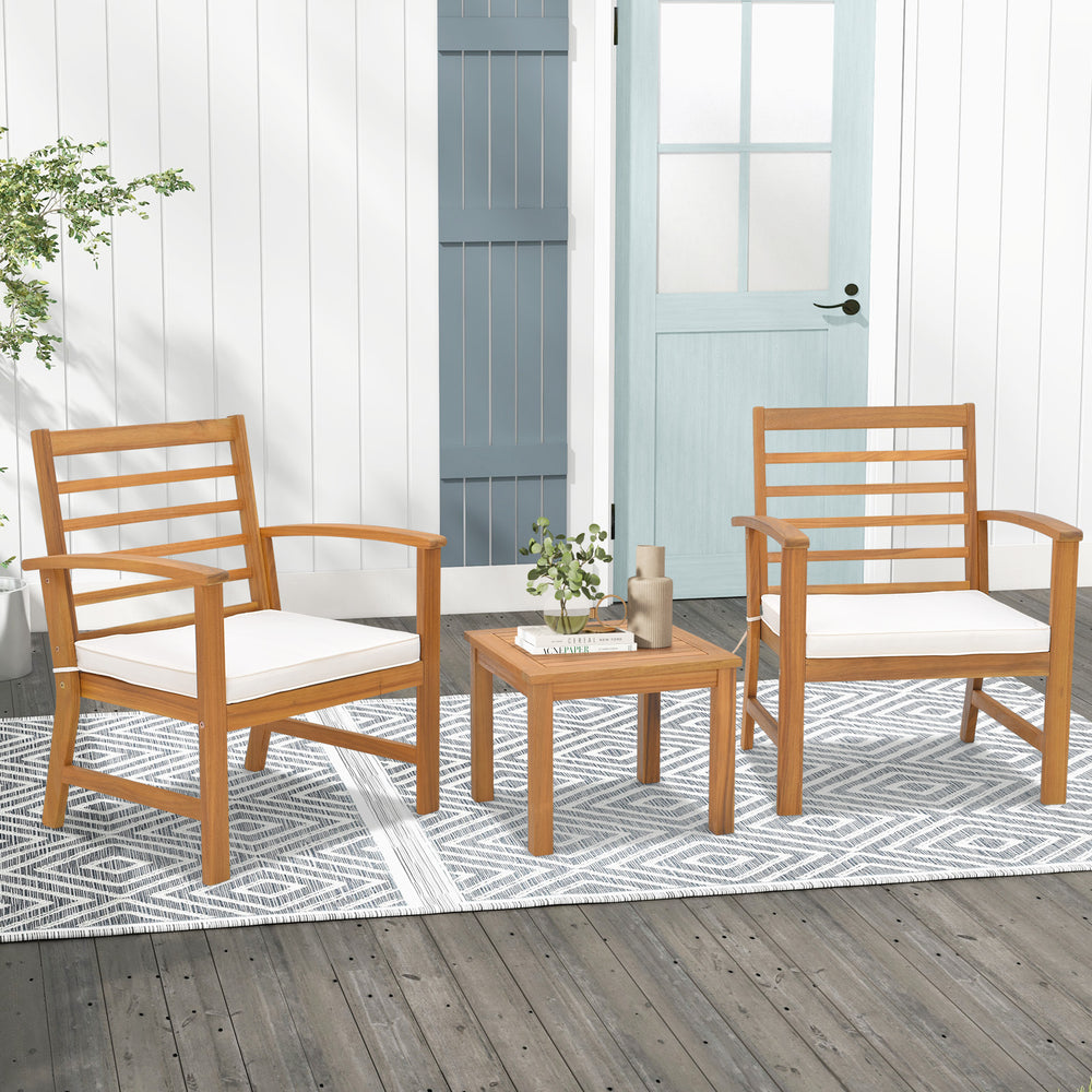Juego de muebles de exterior de 3 piezas con cojines blandos - Blanco