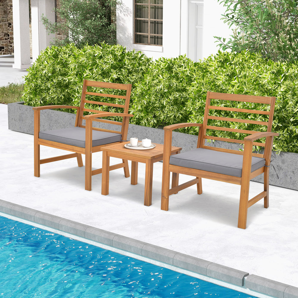 Juego de muebles de exterior de 3 piezas con cojines suaves - Gris