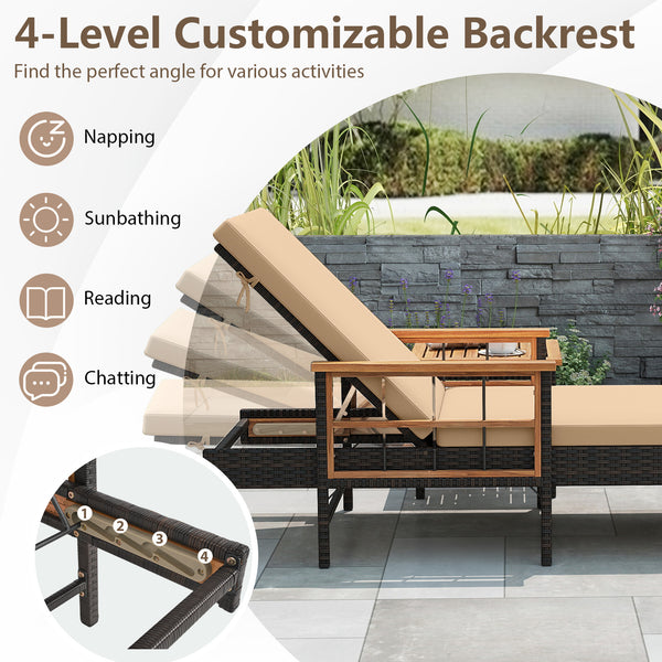 4-level adjustable backrest for customized comfort<br>Made of selected materials for durability<br>Hand-woven PE rattan for long-lasting elegance<br>Soft  elastic sponge cushions provide cozy seating support<br>Zippered cushion covers allow easy cleaning<
