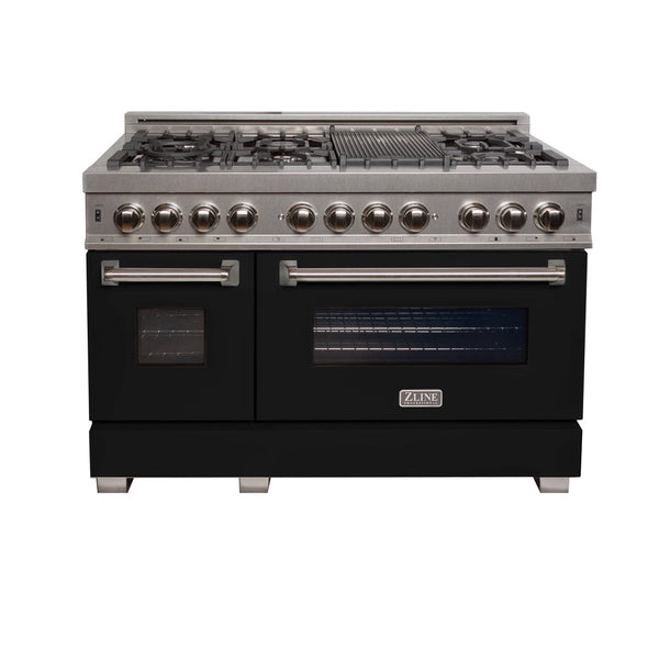 ZLINE 48" 6.0 cu. ft. Dual Fuel Range with Gas Stove and Electric Oven in Fingerprint Resistant Stainless Steel and Black Matte Door (RAS-BLM-48)