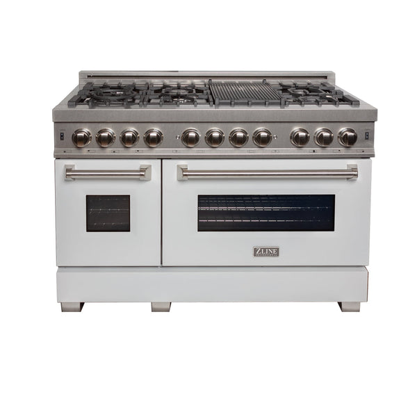 ZLINE 48" 6.0 cu. ft. Dual Fuel Range with Gas Stove and Electric Oven in Fingerprint Resistant Stainless Steel and White Matte Door (RAS-WM-48)