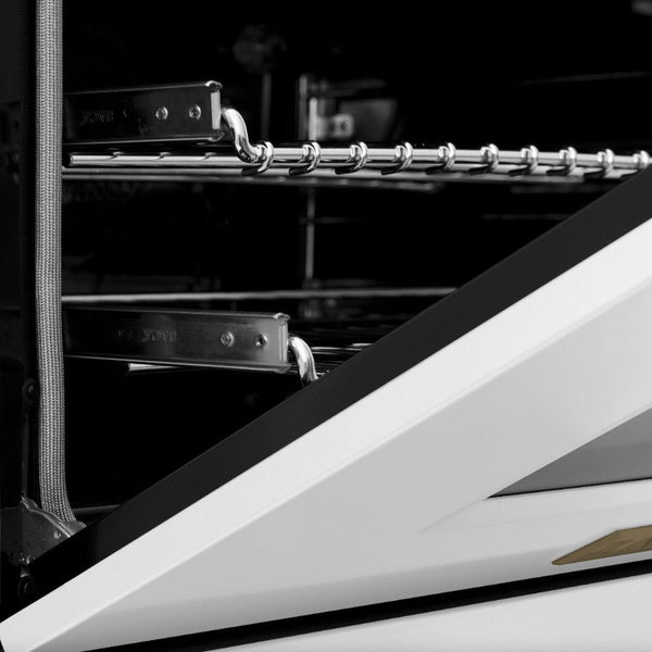 ZLINE Autograph Edition 30" 4.0 cu. ft. Dual Fuel Range with Gas Stove and Electric Oven in Fingerprint Resistant Stainless Steel with White Matte Door and Champagne Bronze Accents (RASZ-WM-30-CB)
