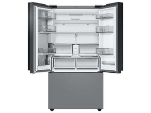 Bespoke 3-Door French Door Refrigerator (24 cu. ft.) – with Top Left and Family Hub™ Panel in White Glass - and Matte Grey Glass Bottom Door Panel