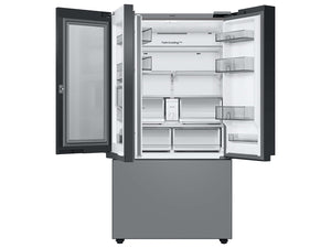 Bespoke 3-Door French Door Refrigerator (24 cu. ft.) – with Top Left and Family Hub™ Panel in White Glass - and Matte Grey Glass Bottom Door Panel