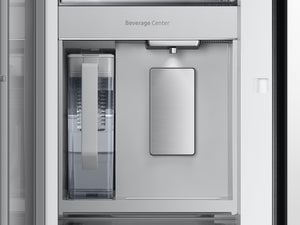 Bespoke 3-Door French Door Refrigerator (24 cu. ft.) – with Top Left and Family Hub™ Panel in White Glass - and Matte Grey Glass Bottom Door Panel