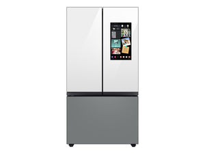 Bespoke 3-Door French Door Refrigerator (30 cu. ft.) – with Top Left and Family Hub Panel in White Glass - and Matte Grey Glass Bottom Door Panel