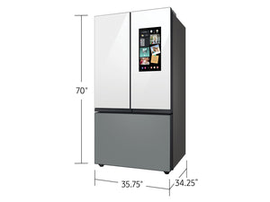 Bespoke 3-Door French Door Refrigerator (30 cu. ft.) – with Top Left and Family Hub Panel in White Glass - and Matte Grey Glass Bottom Door Panel
