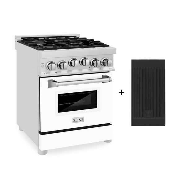 ZLINE 24" 2.8 cu. ft. Gas Oven and Gas Cooktop Range with Griddle and White Matte Door in Stainless Steel (RG-WM-GR-24)