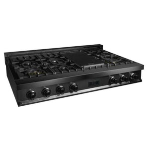 ZLINE 48" Porcelain Gas Stovetop in Black Stainless Steel with 7 Gas Brass Burners and Griddle (RTB-48)
