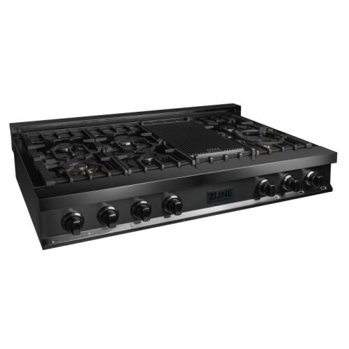 ZLINE 48" Porcelain Gas Stovetop in Black Stainless Steel with 7 Gas Brass Burners and Griddle (RTB-48)