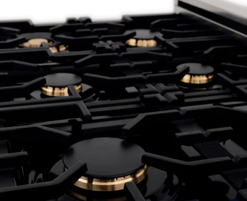 ZLINE Autograph Edition 36" Porcelain Rangetop with 6 Gas Burners in Stainless Steel and Gold Accents (RTZ-36-G)