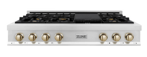 ZLINE Autograph Edition 48" Porcelain Rangetop with 7 Gas Burners in Stainless Steel and Gold Accents (RTZ-48-G)