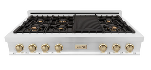 ZLINE Autograph Edition 48" Porcelain Rangetop with 7 Gas Burners in Stainless Steel and Gold Accents (RTZ-48-G)