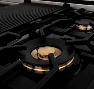 ZLINE Autograph Edition 48" Porcelain Rangetop with 7 Gas Burners in Stainless Steel and Gold Accents (RTZ-48-G)