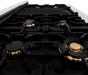 ZLINE Autograph Edition 48" Porcelain Rangetop with 7 Gas Burners in Stainless Steel and Gold Accents (RTZ-48-G)