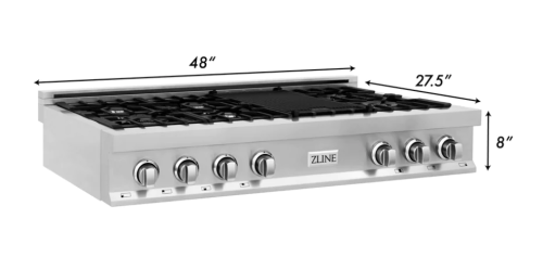 ZLINE 48" Porcelain Gas Stovetop with 7 Gas Brass Burners and Griddle (RT-BR-48)
