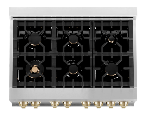 ZLINE Autograph Edition 36" 4.6 cu. ft. Range with Gas Stove and Gas Oven in Stainless Steel with White Matte Door and Gold Accents (RGZ-WM-36-G)