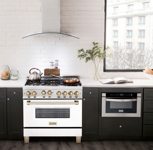 ZLINE Autograph Edition 36" 4.6 cu. ft. Range with Gas Stove and Gas Oven in Stainless Steel with White Matte Door and Gold Accents (RGZ-WM-36-G)
