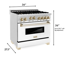ZLINE Autograph Edition 36" 4.6 cu. ft. Range with Gas Stove and Gas Oven in Stainless Steel with White Matte Door and Gold Accents (RGZ-WM-36-G)