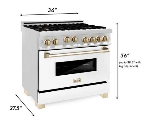 ZLINE Autograph Edition 36" 4.6 cu. ft. Range with Gas Stove and Gas Oven in Stainless Steel with White Matte Door and Gold Accents (RGZ-WM-36-G)
